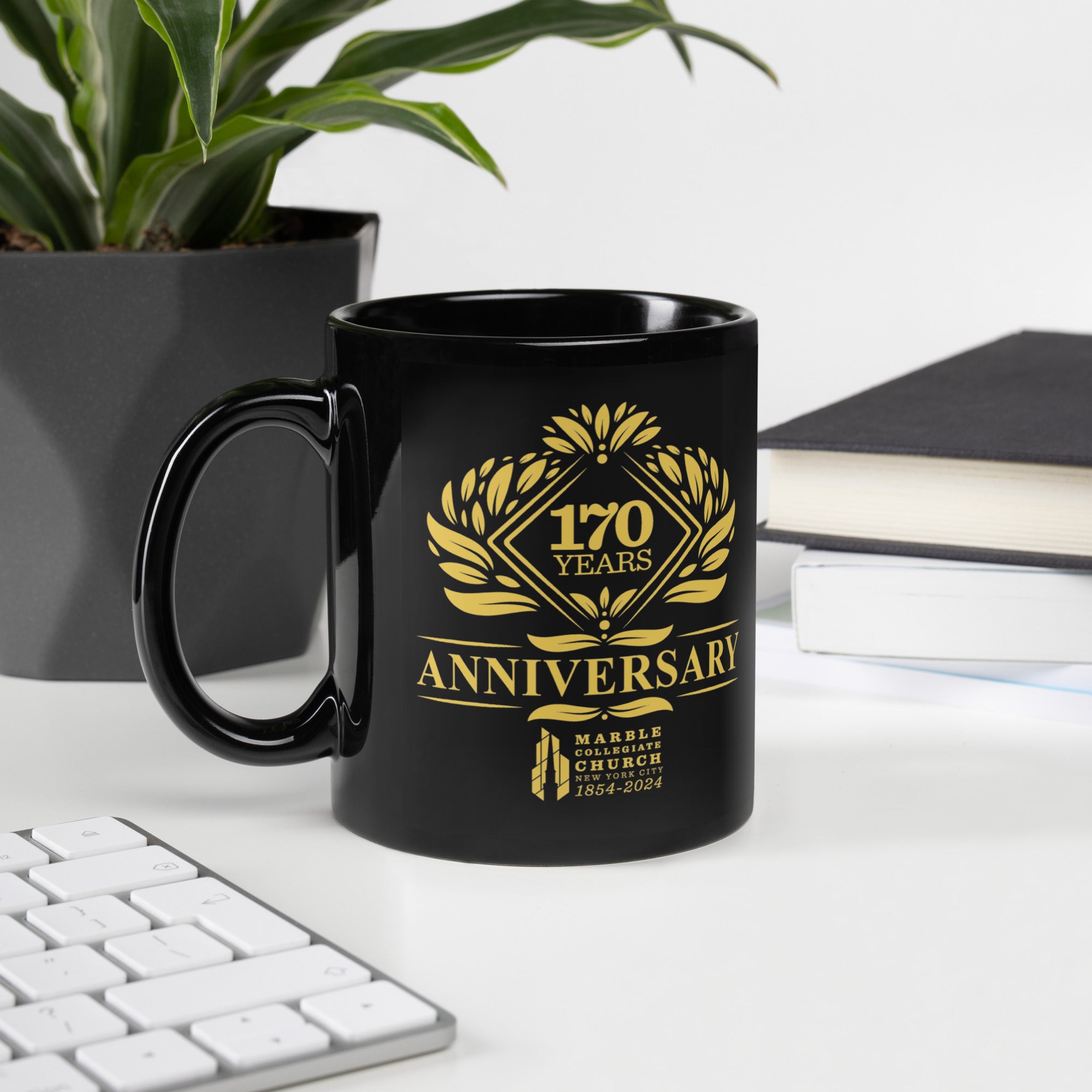 170 Year Anniversary Gold Logo Black Glossy Mug